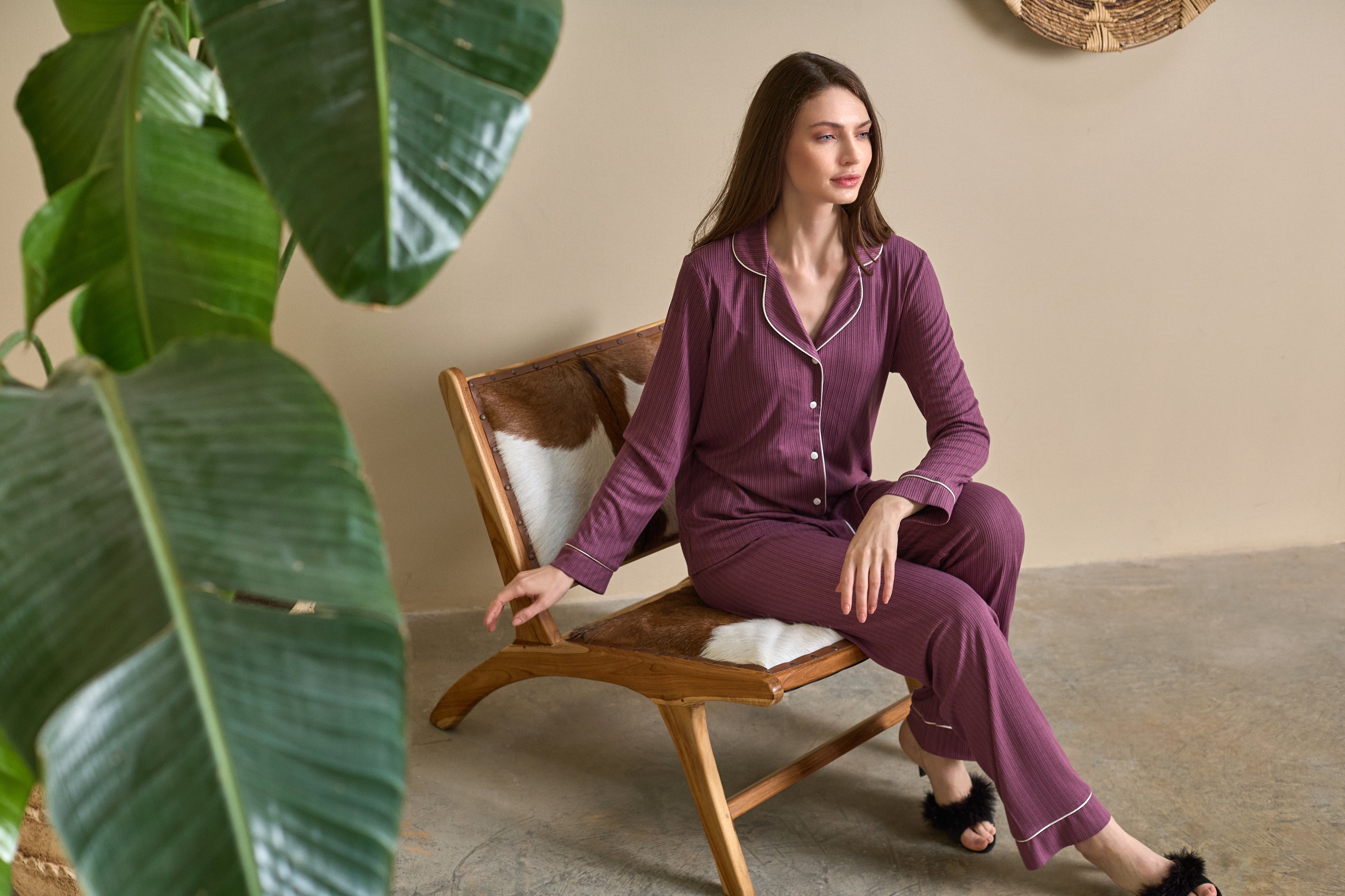 Yeni Sezon Mor Önden Düğmeli  Özel Tasarım Yazlık %100 Pamuk Hamile Lohusa Pijama Takımı 1101