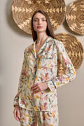 Yeni Sezon Kadın Ekru Desenli Önden Düğmeli Özel Tasarım Pijama Takımı 1134