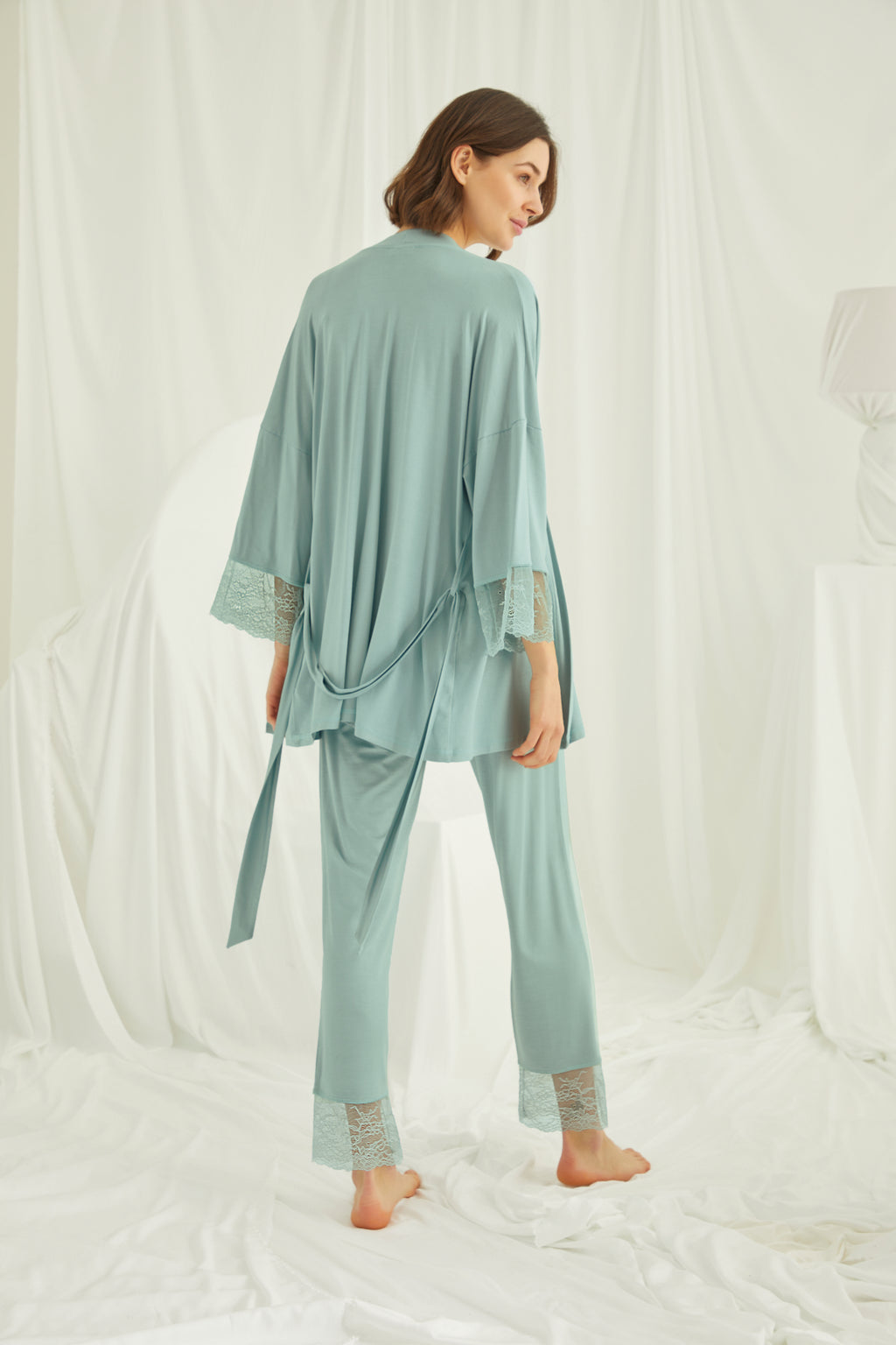 Yeni Sezon Dantel Detaylı Askılı Özel Tasarım Yazlık Hamile Lohusa Sabahlıklı Pijama Takımı Seti 18469