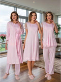 Kadın Pembe Yazlık Kolay Emzirme Özellikli Dantelli Kısa Kol Hamile Lohusa Sabahlık Pijama Takımı Gecelik 4'Lü Lohusa Seti 2050