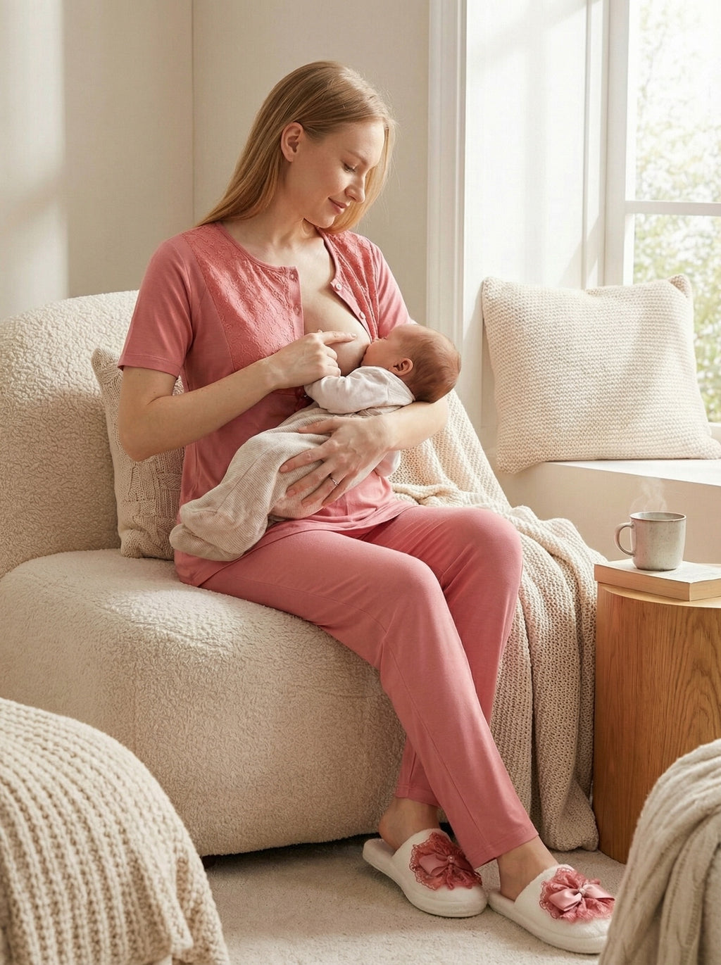 Yeni Sezon Narçiçeği Yazlık Nevrürlü Hamile Lohusa Sabahlıklı Pijama Takımı Seti - 3461