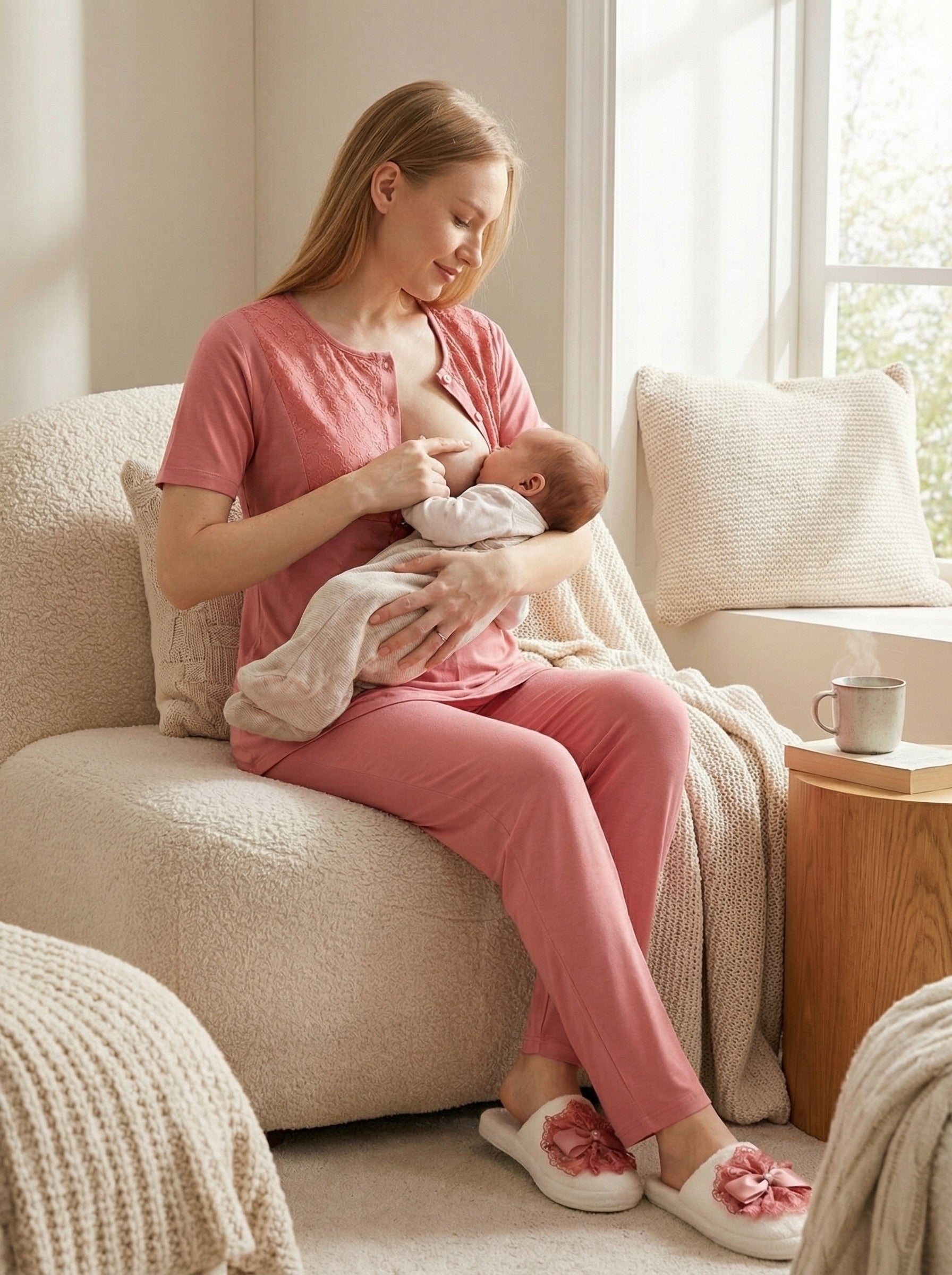 Yeni Sezon Narçiçeği Yazlık Nevrürlü Hamile Lohusa Sabahlıklı Pijama Takımı Seti - 3461