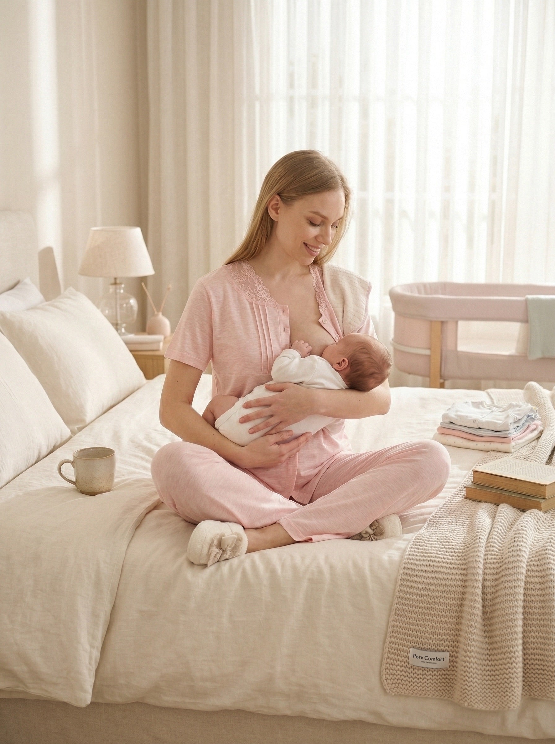 Yeni Sezon Somon Yazlık Krepe Hamile Lohusa Sabahlıklı Pijama Takımı Seti - 3462