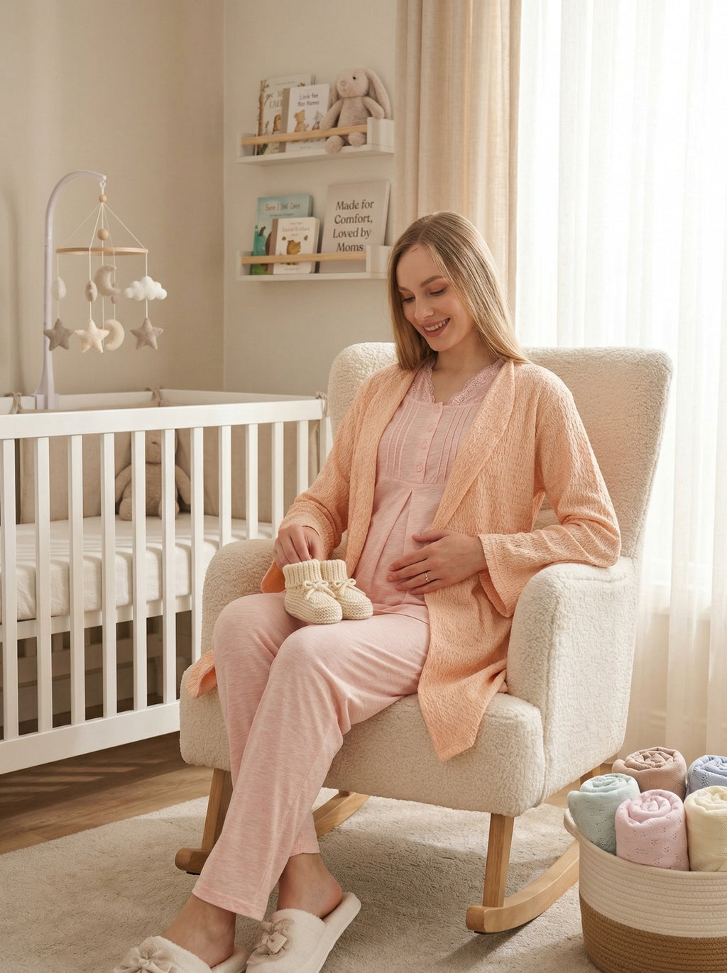 Yeni Sezon Somon Yazlık Krepe Hamile Lohusa Sabahlıklı Pijama Takımı Seti - 3462