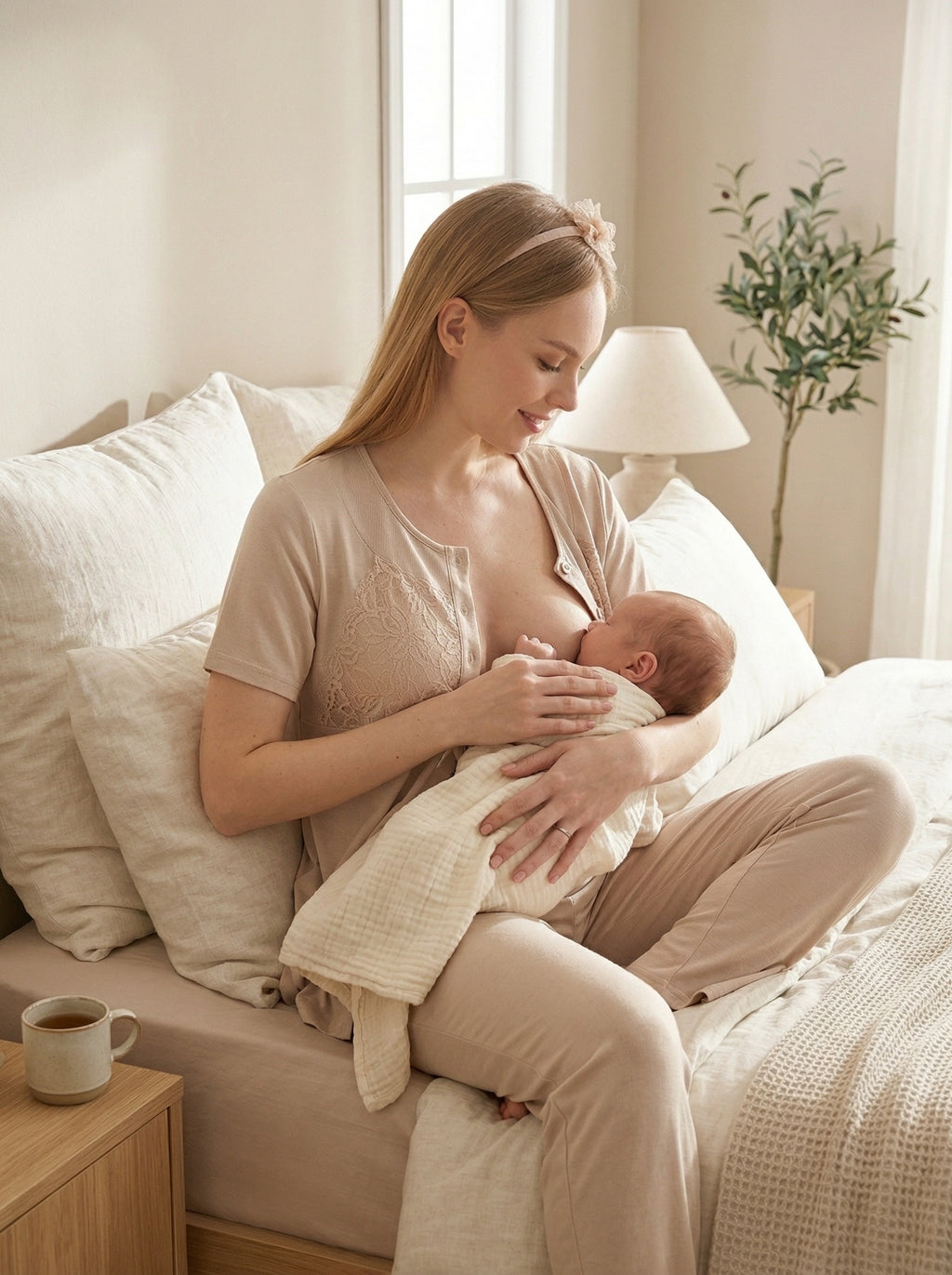 Yeni Sezon Vizon Yazlık Çiçek Desenli Hamile Lohusa Sabahlıklı Pijama Takımı Seti - 3465