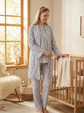 Yeni Sezon Gri Yazlık Desenli Hamile Lohusa Sabahlıklı Pijama Takımı Seti - 3471