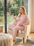 Yeni Sezon Somon Yazlık Desenli Hamile Lohusa Sabahlıklı Pijama Takımı Seti - 3471