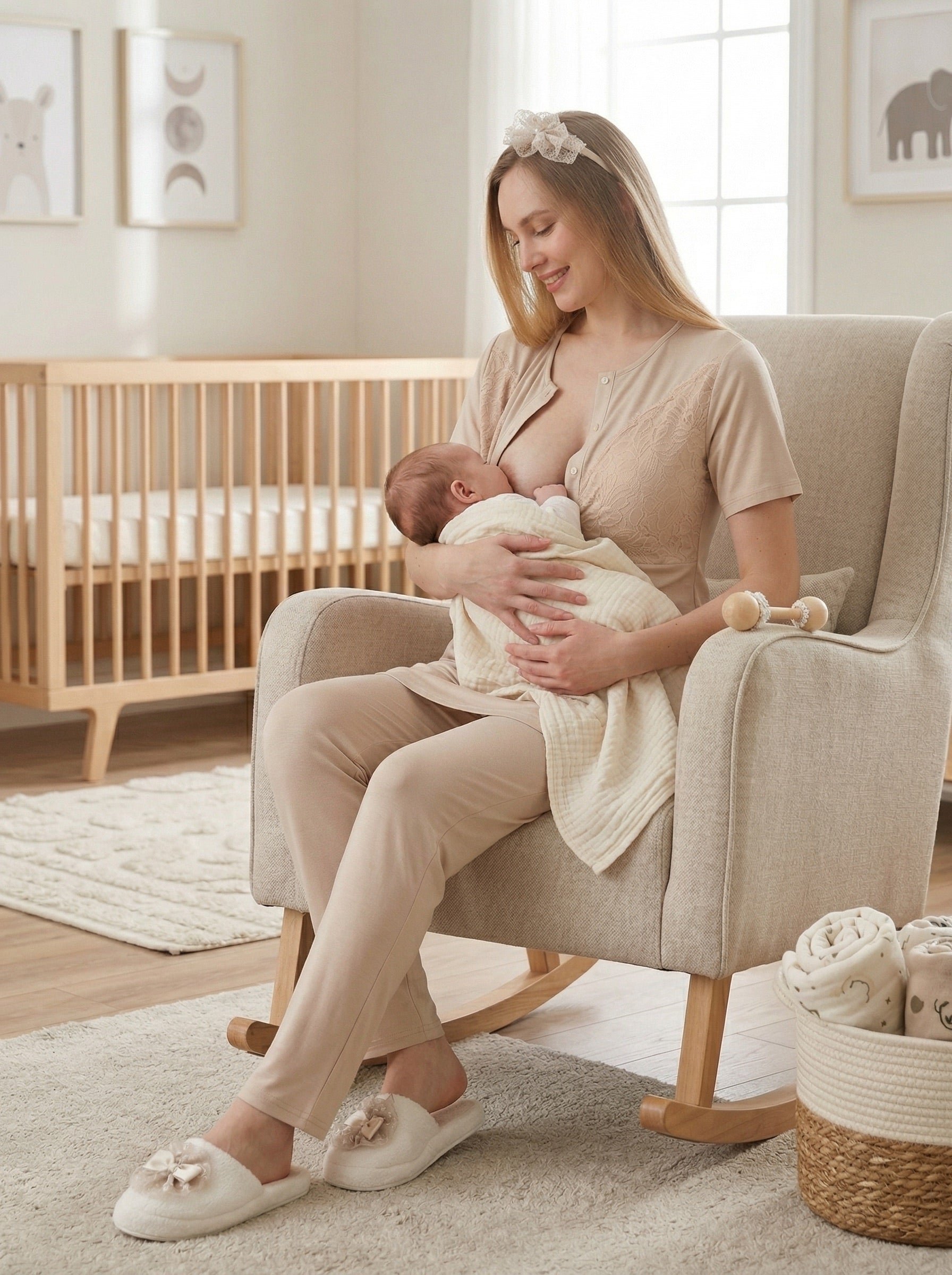 Yeni Sezon Vizon Yazlık Dantelli Hamile Lohusa Sabahlıklı Pijama Takımı Seti - 3472