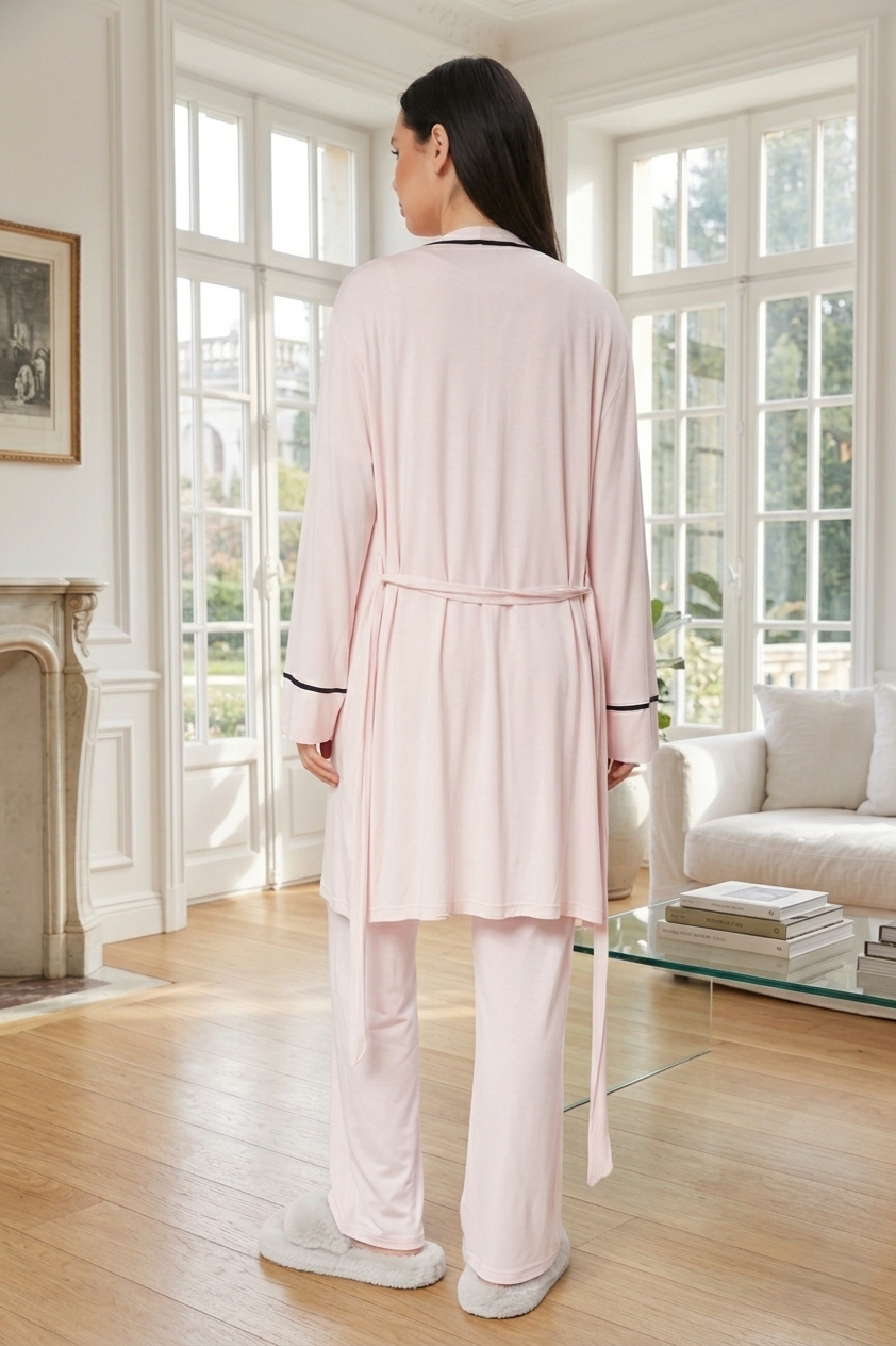 Yeni Sezon Pudra Kruvaze Yaka Kısa Kol Yazlık Özel Tasarım Hamile Lohusa Sabahlıklı Pijama Takımı Seti 515