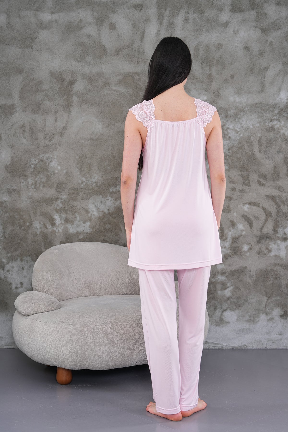 Yeni Sezon Pembe Uzun Sabahlıklı Askılı Özel Tasarım Yazlık %100 Pamuk Hamile Lohusa Sabahlıklı Pijama Takımı Seti 2301