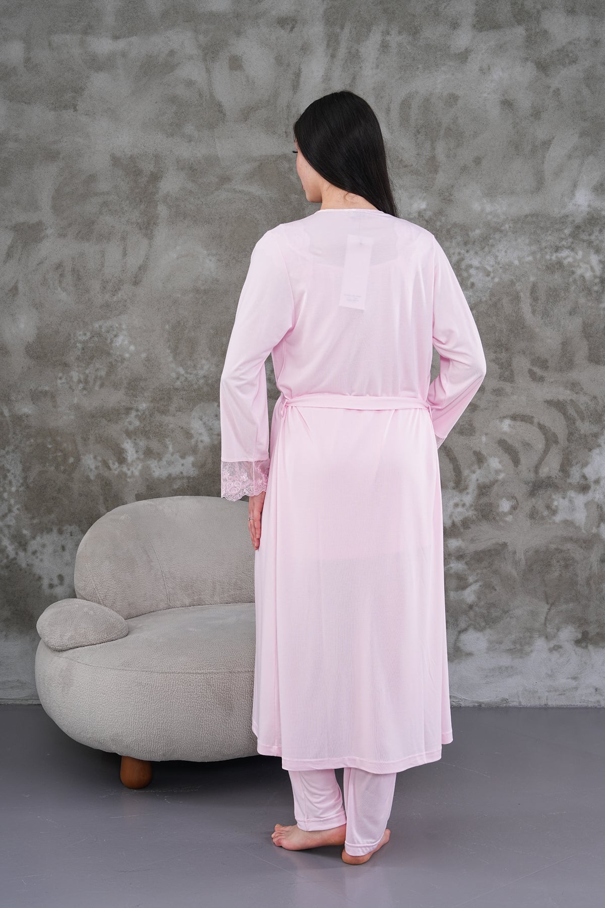 Yeni Sezon Pembe Uzun Sabahlıklı Askılı Özel Tasarım Yazlık %100 Pamuk Hamile Lohusa Sabahlıklı Pijama Takımı Seti 2301