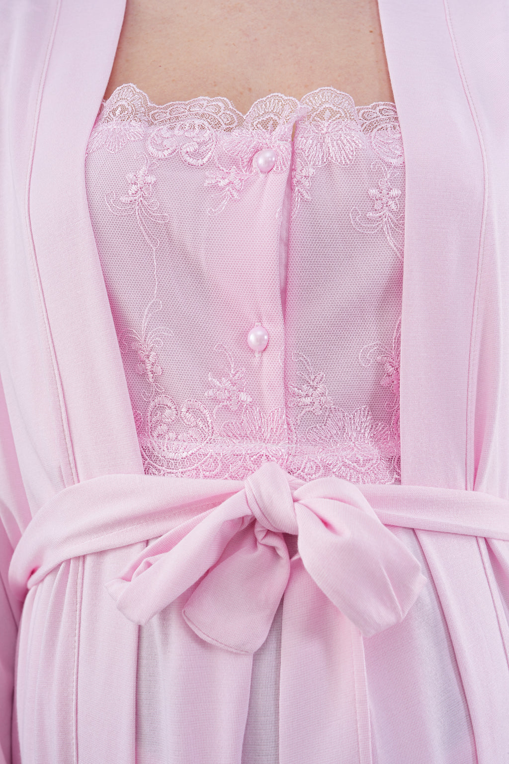 Yeni Sezon Pembe Uzun Sabahlıklı Askılı Özel Tasarım Yazlık %100 Pamuk Hamile Lohusa Sabahlıklı Pijama Takımı Seti 2301