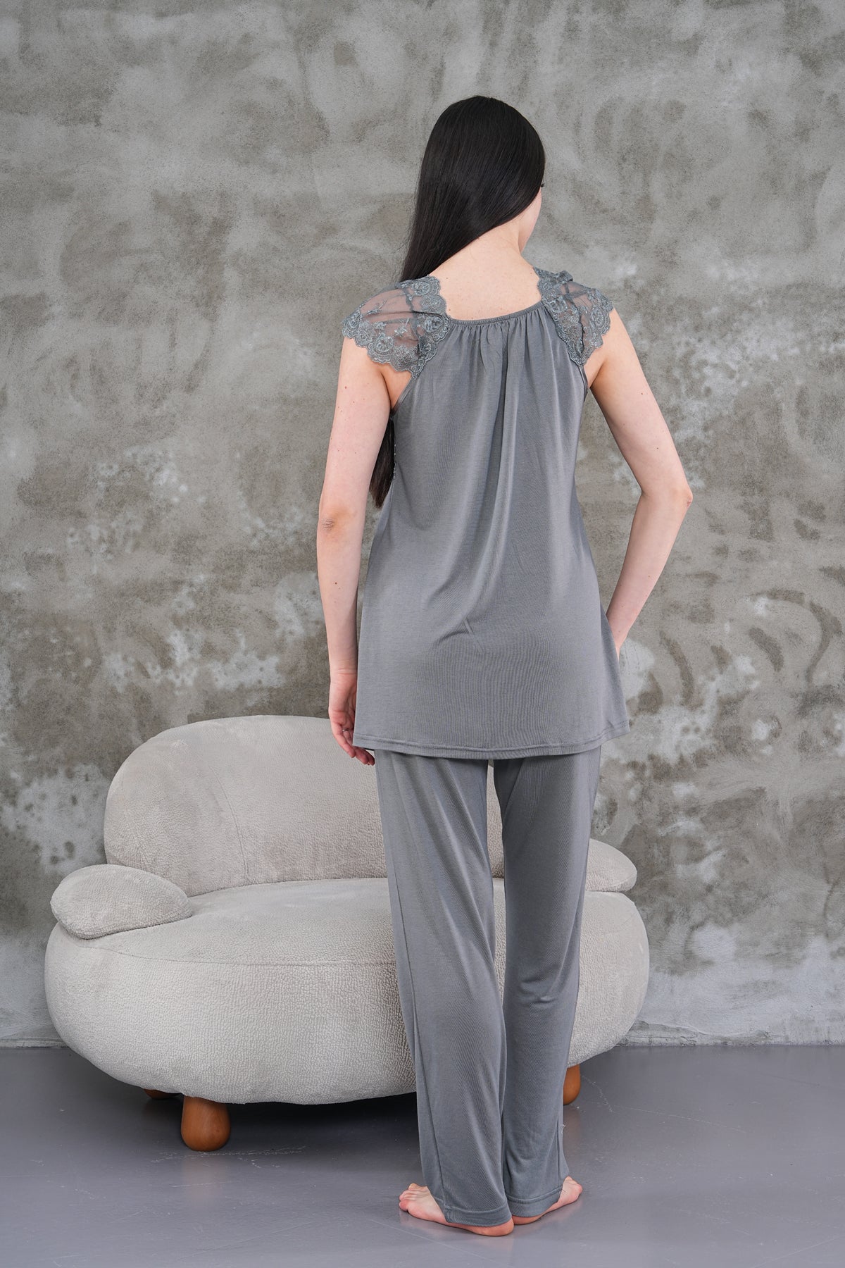 Yeni Sezon Füme Uzun Sabahlıklı Askılı Özel Tasarım Yazlık %100 Pamuk Hamile Lohusa Sabahlıklı Pijama Takımı Seti 2301