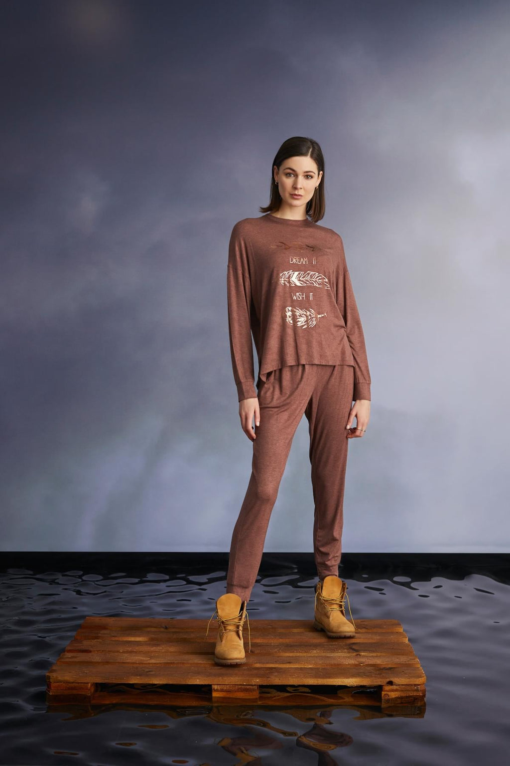 Yeni Sezon Kadın Tarçın Çiçek Baskılı Özel Tasarım Pijama Takımı - 22113