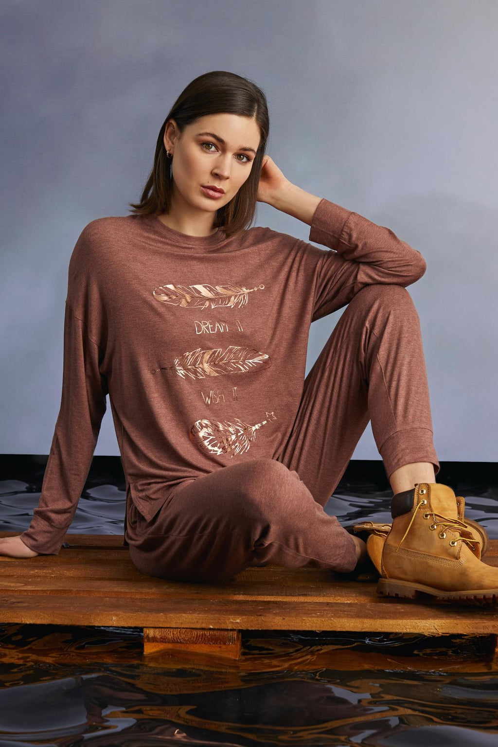 Yeni Sezon Kadın Tarçın Çiçek Baskılı Özel Tasarım Pijama Takımı - 22113